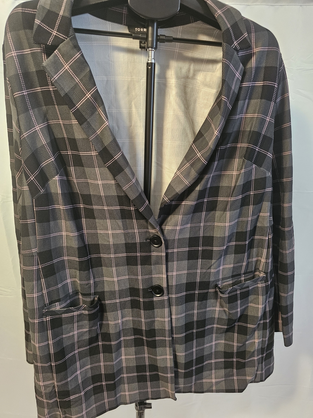 torrid Black and Gray Plaid Blazer with Pink Windowpane